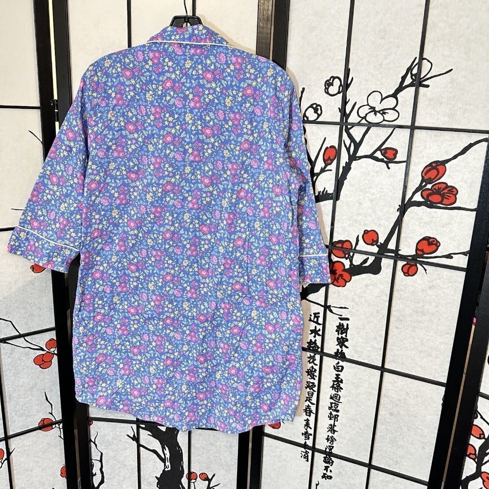 Lauren Ralph Lauren Pajama Dress Womens M Medium Blue Pink Floral Logo Sleepwear - Picture 4 of 6